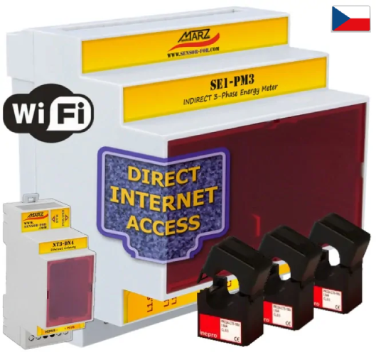 Elektroměr SE1-PM3, WiFi, odečet přes internet, kleště